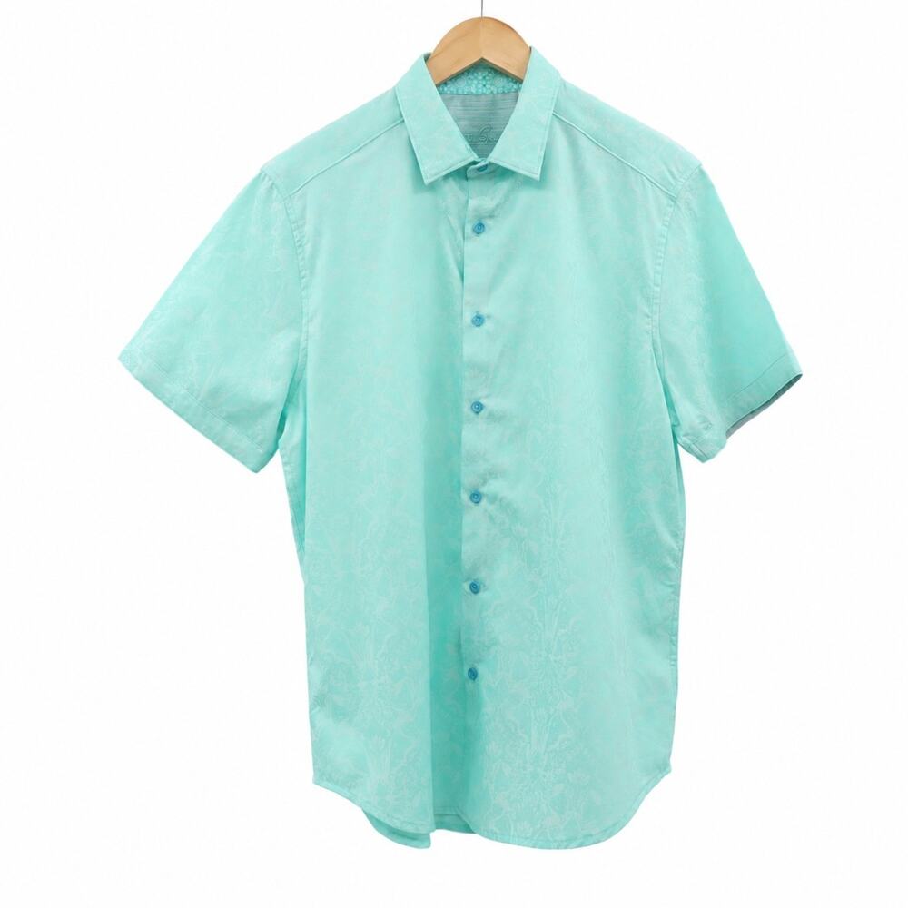 Robert Graham Sz L Men's Highland Short Sleeve Button Down Shirt Mint